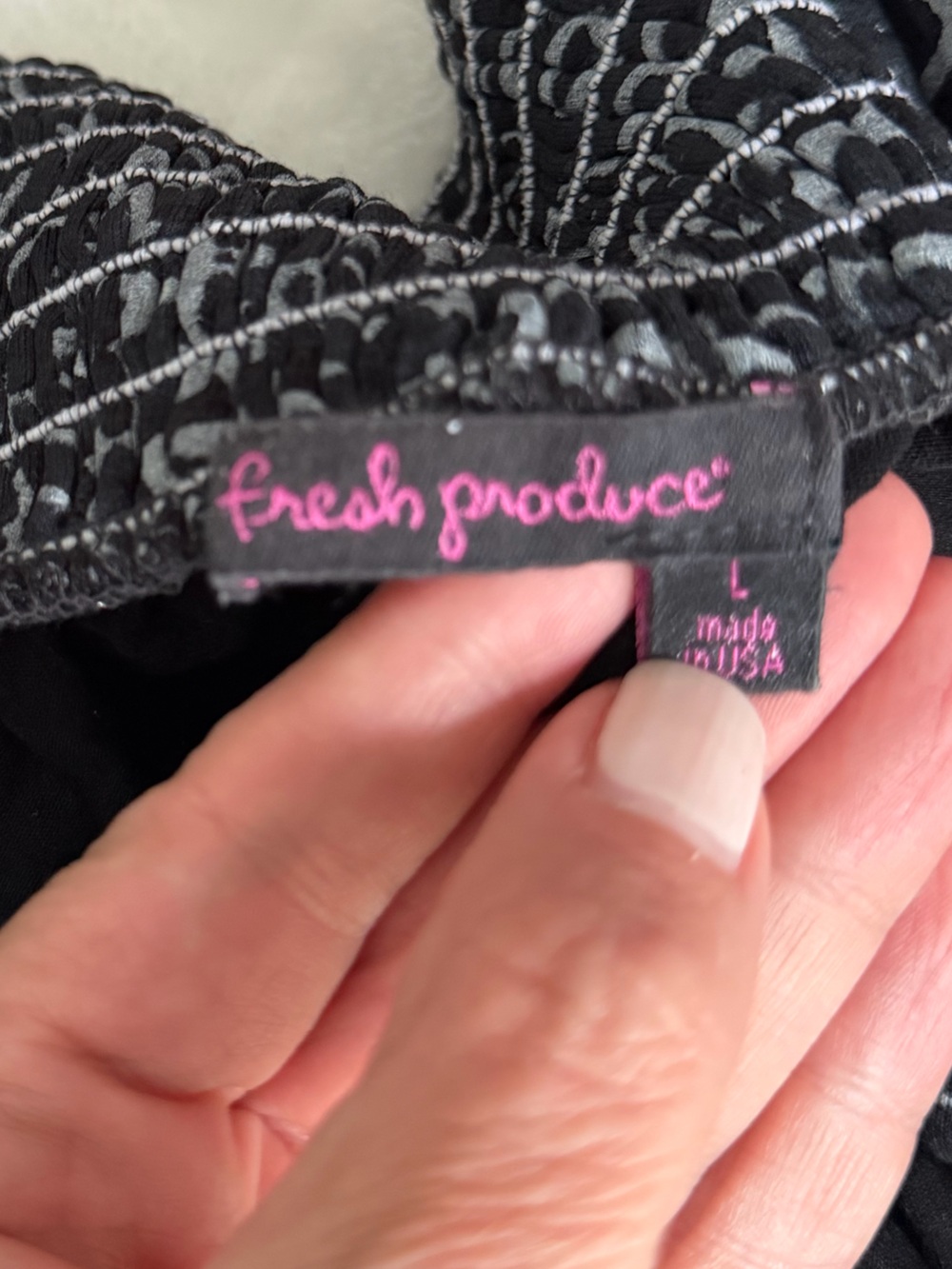 Fresh Produce Black Gray Abstract Smocked Maxi Dress L Made in USA - Picture 5 of 6